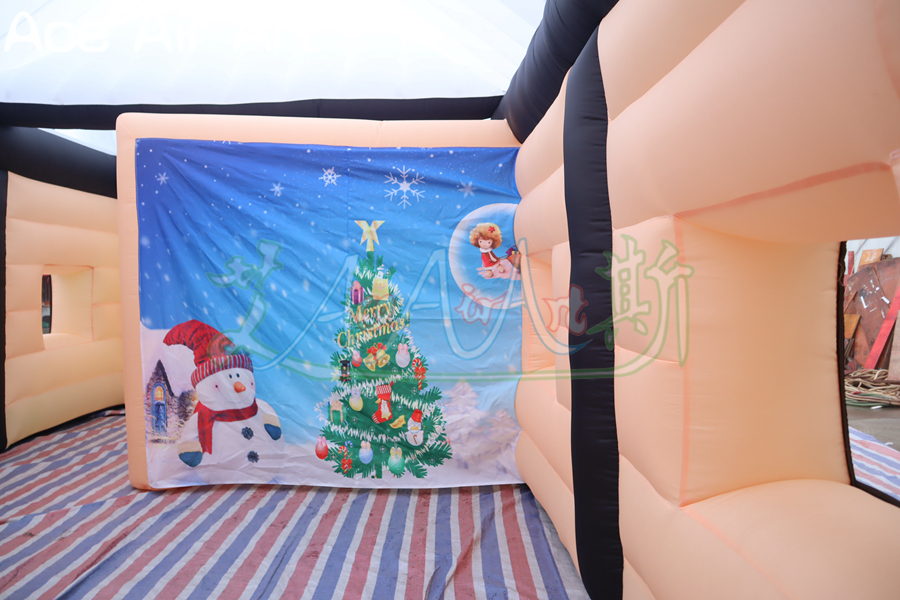 Full Print 10m W x 5m H Inflatable Christmas Bar Tent Pub House with Double Partitions for Farms or Large Gatherings