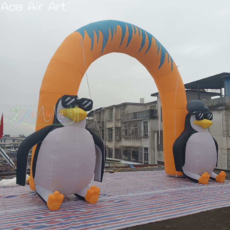 Custom 6m W Inflatable Penguin Arch Entrance Decorative Archway for Playground Decoration or Grass Entertaining