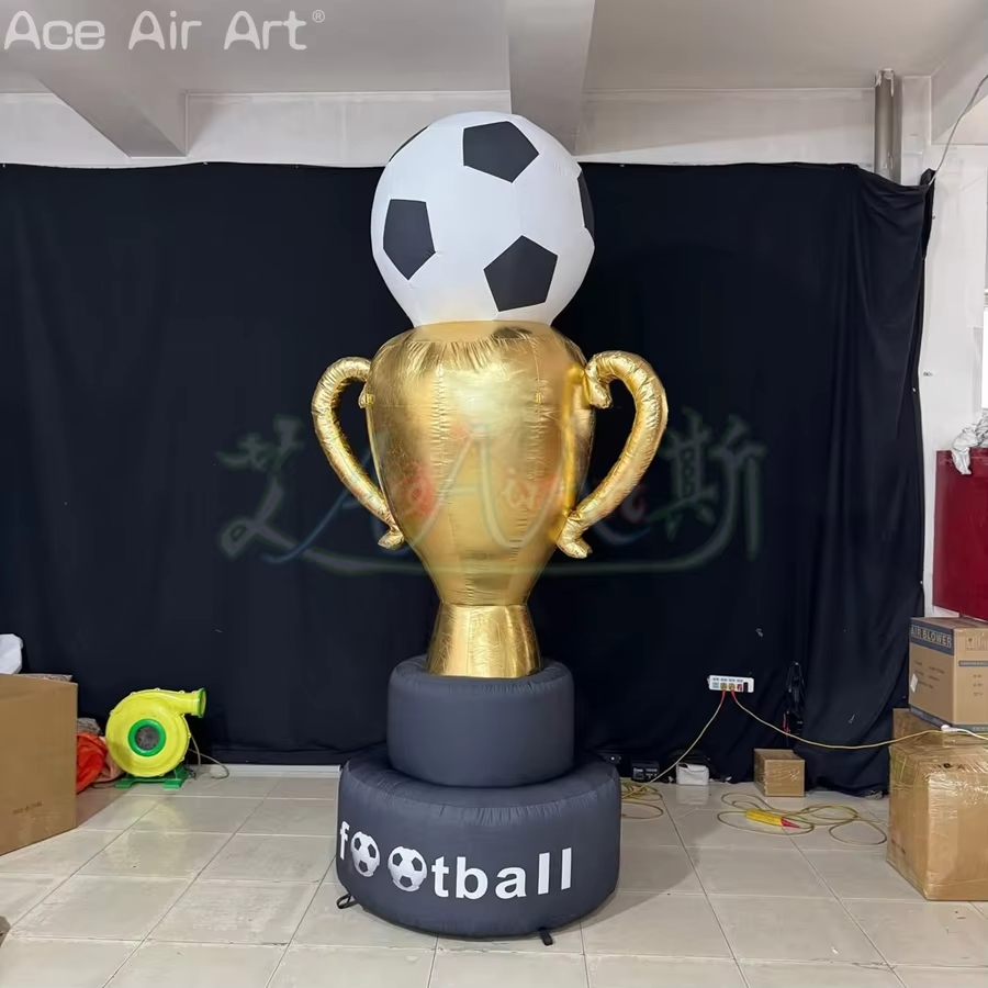 Golden Inflatable Soccer Trophy for Sporting Events Promotional Props for North American Football Games