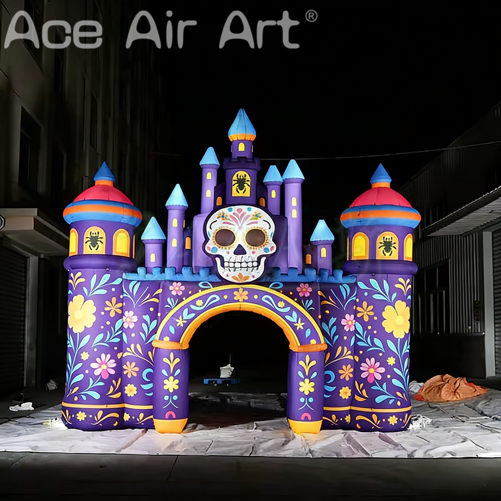 Led Lighted Day of the Dead Inflatable Skull Castle Arch Halloween Party Entrance Decoration Festival Event Inflatable Gateway