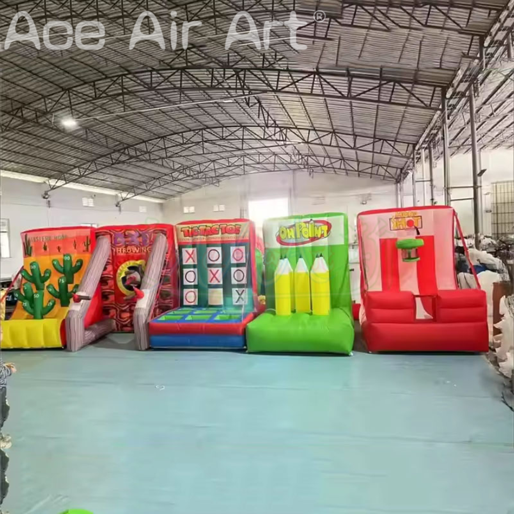 Commercial Outdoor Interactive Sports 5 in 1 Inflatable Games Team Building Carnival Includes Basketball Dart Ring Toss