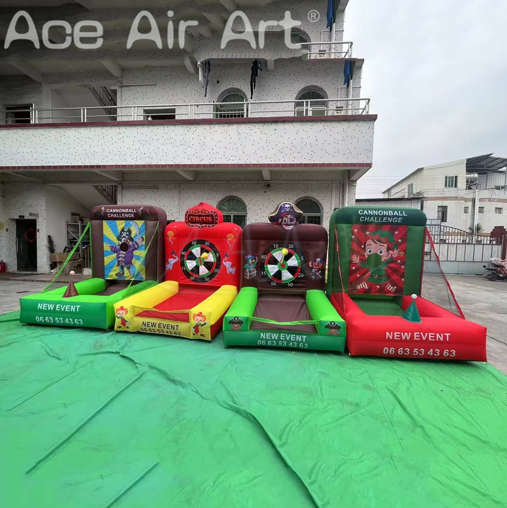 Inflatable Pirate Theme Carnival Game Booth Cannonball Challenge Outdoor Kids Funfair Toss Game for Party Event Rental