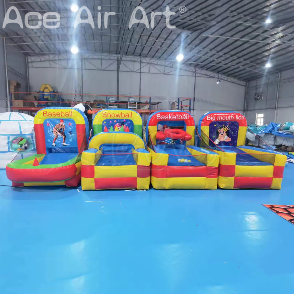 Inflatable Carnival Game Set – Baseball, Snowball, Basketball & Big Mouth Lion Fun for Kids Outdoor Party