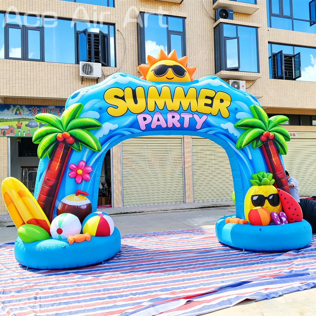 Custom Inflatable Summer Party Entrance Arch with Tropical Decorations for Festivals Pool Parties and Outdoor Events