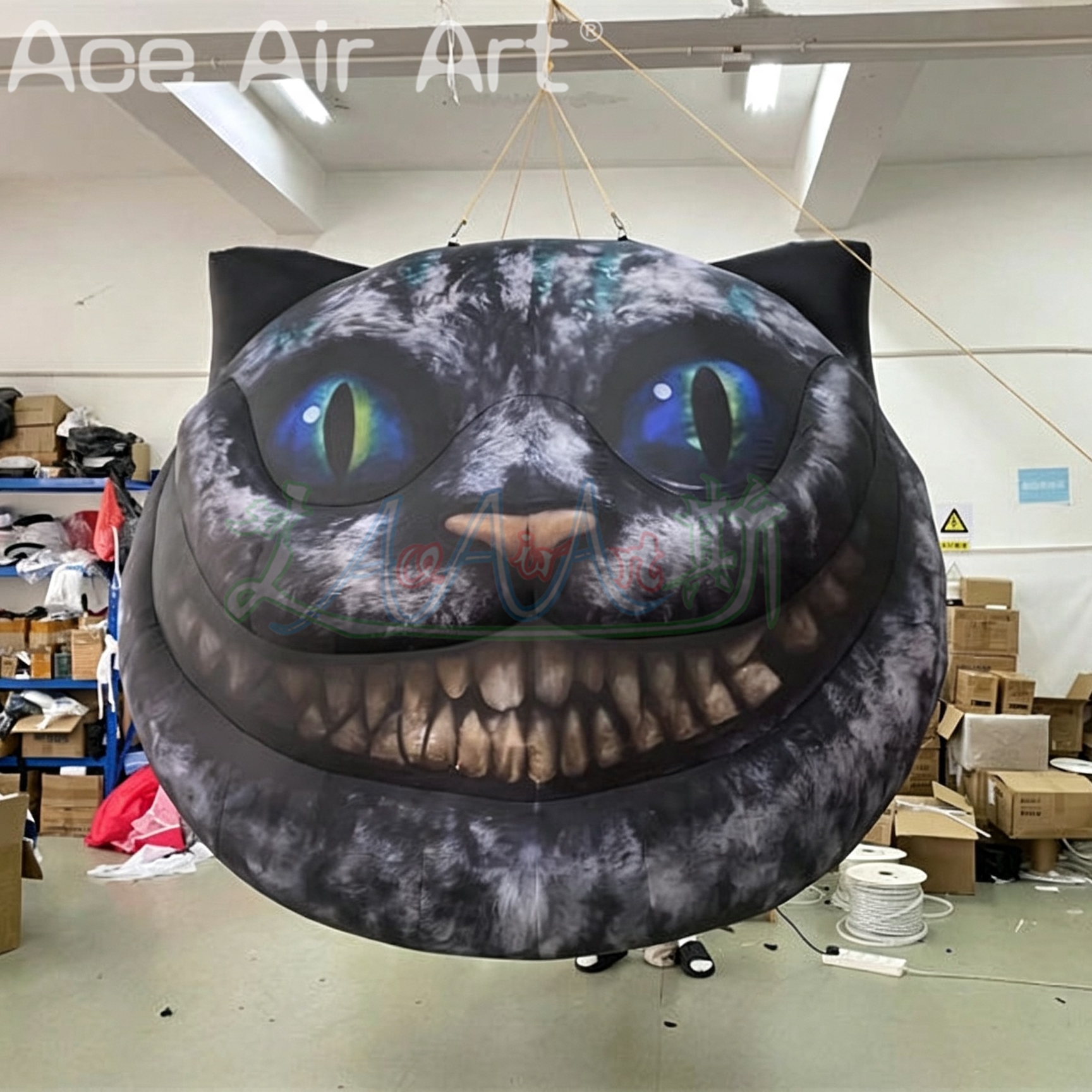 Scary Inflatable Cat Head Hanging Ceiling Model with LED Light for Halloween Party Decoration