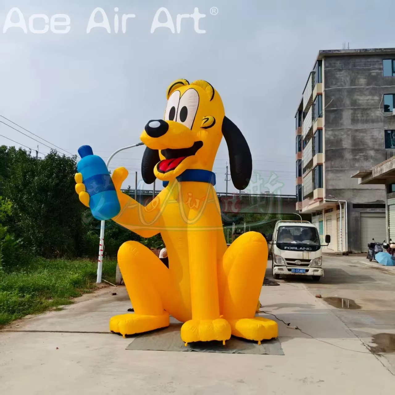 Giant Inflatable Yellow Dog Mascot Holding Bottle Commercial Advertising Model for Outdoor Promotion Display