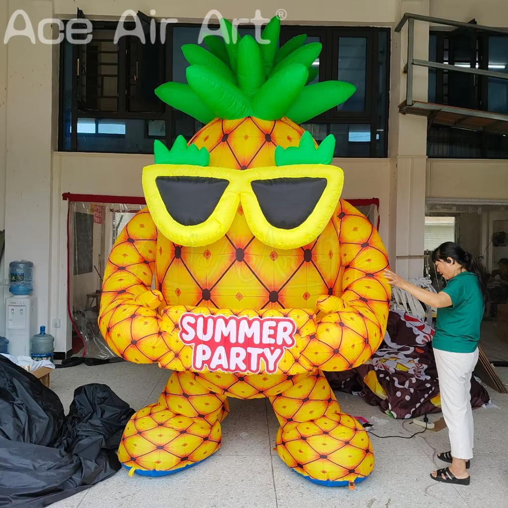 Led Lighted Inflatable Pineapple Mascot Cartoon with Sunglasses for Summer Party, Beach Events, Festivals Decoration