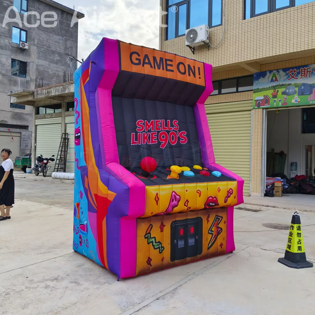 Retro 90s Inflatable Arcade Cabinet Machine Model Party Decoration Led Giant Photo Booth Prop for 80s 90s Theme Nostalgia