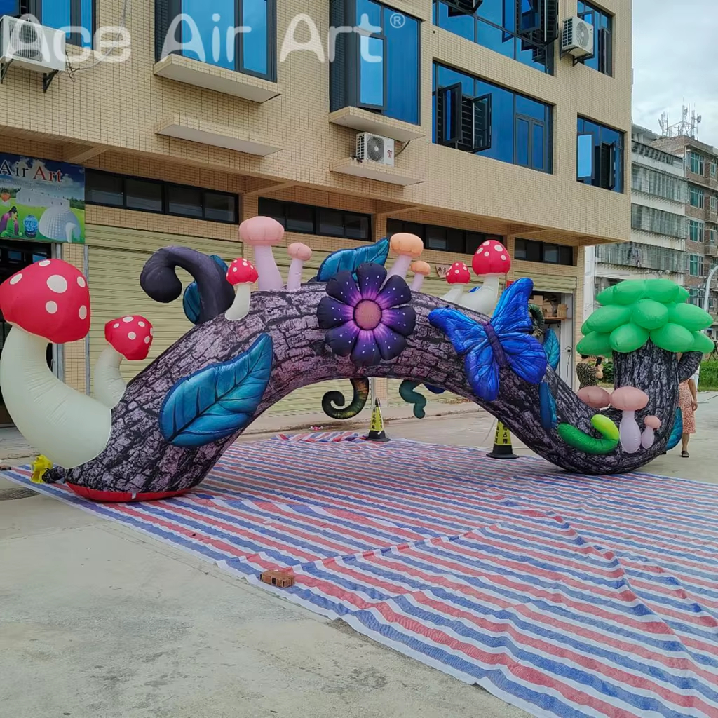 Customized Stage Props Amusement Park Inflatable Plant Arch With Mushroom Flower Butterfly Fairyland Decoration