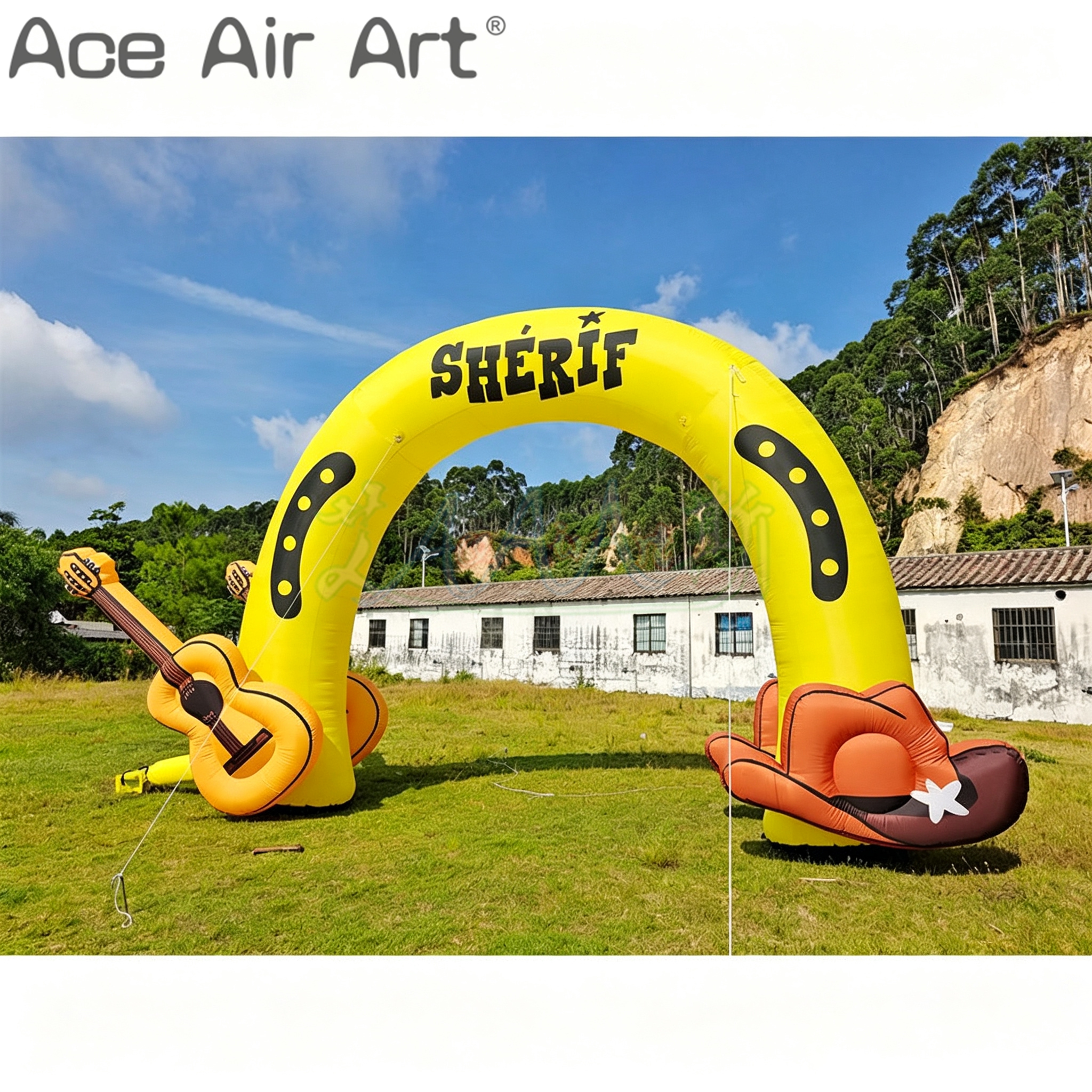 Giant Inflatable Western Cowboy Archway with Hat and Guitar Props for Country Music Festival and Party Entrance