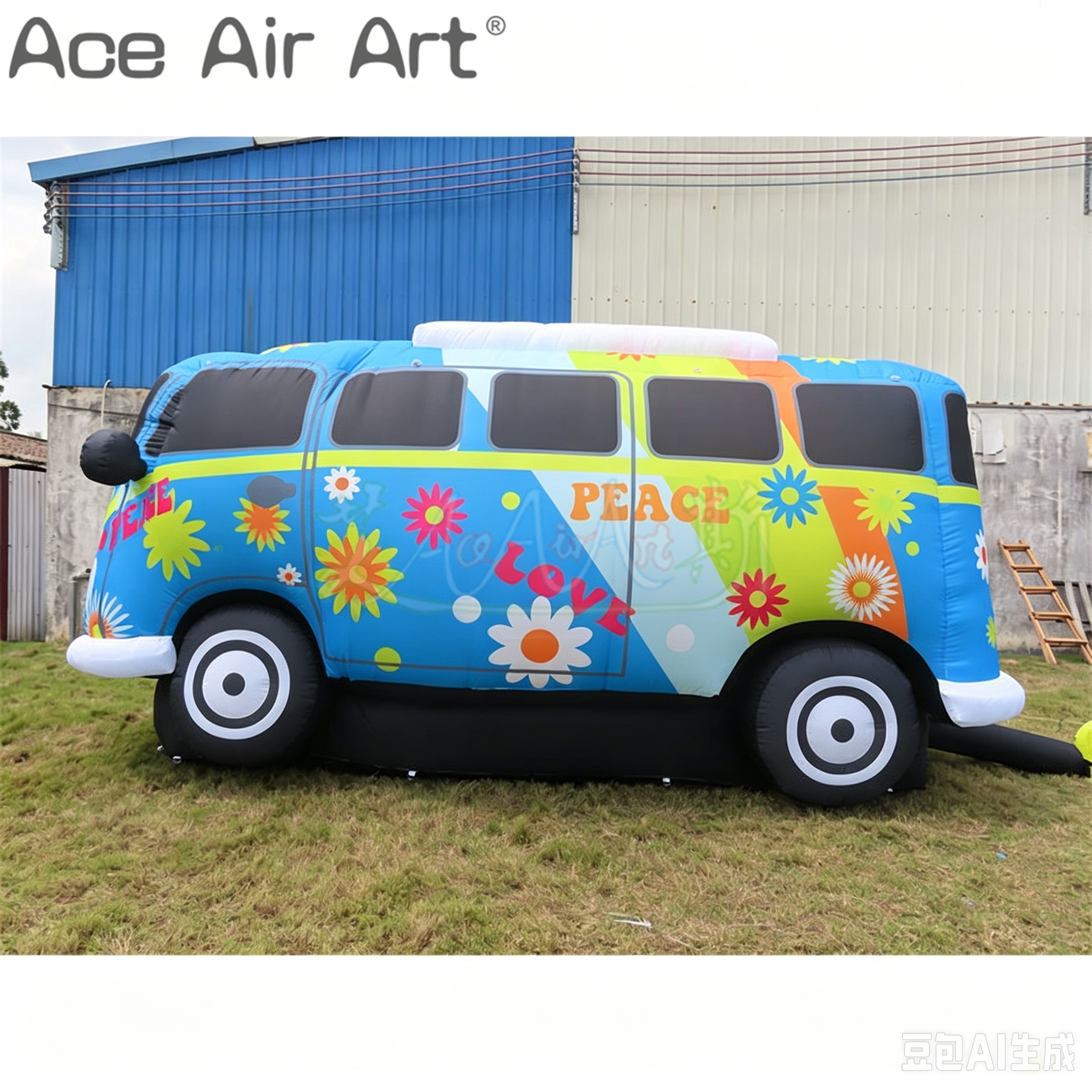 Giant Inflatable Hippie Bus Model Retro Camper Van Blow up Prop for Festival and Camping Party Decoration