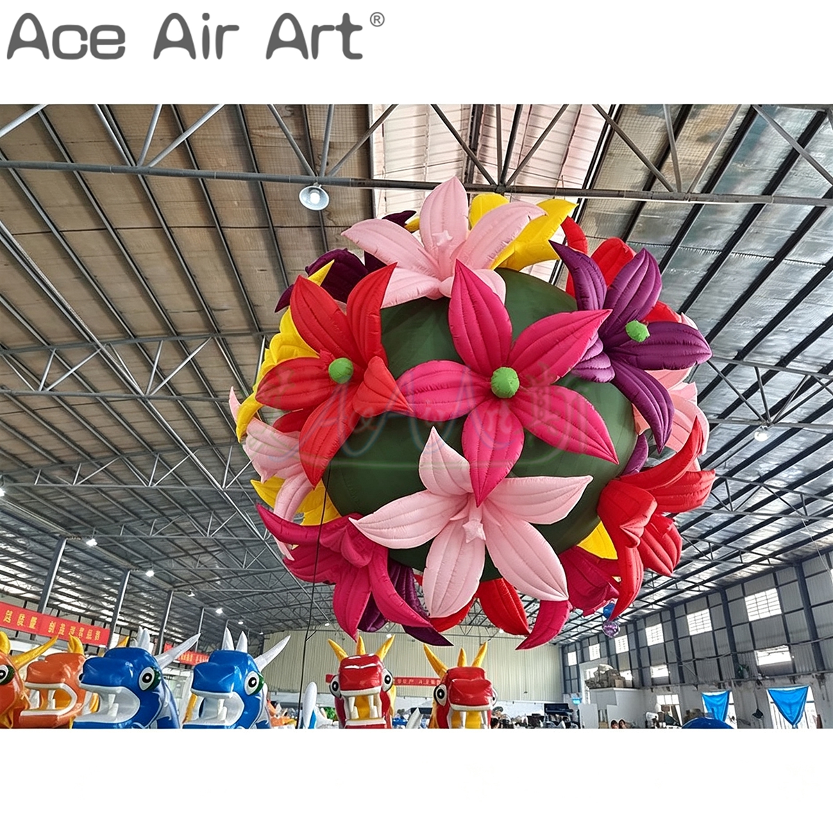 Giant Inflatable Flower Ball Colorful Hanging Lily Sphere Model for Shopping Mall Atrium and Wedding Decoration
